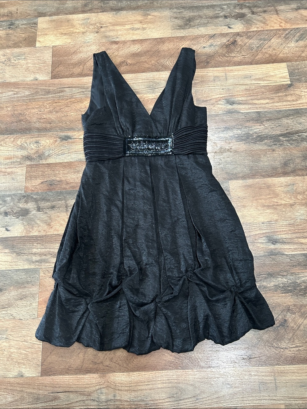BCBGMaxAzria Black V-Neck Sequin Waist Mini Dress